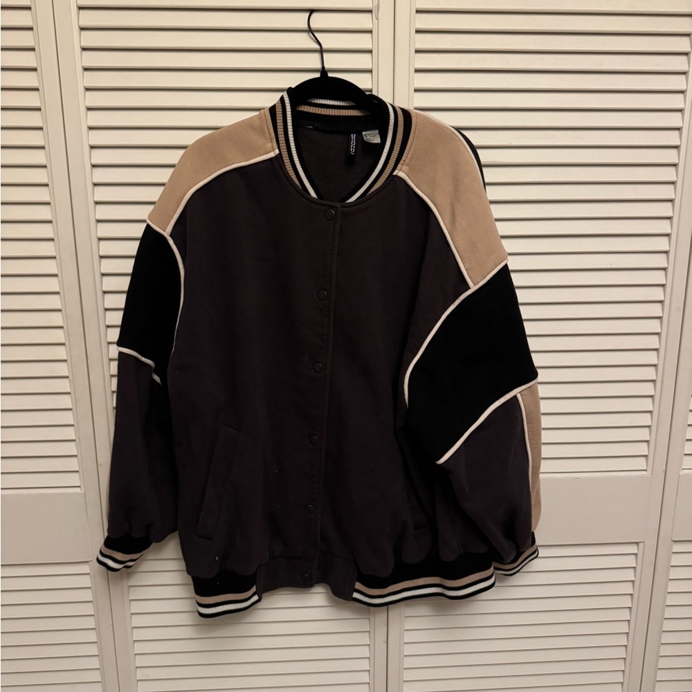 Oversized Color Block Varsity Jacket